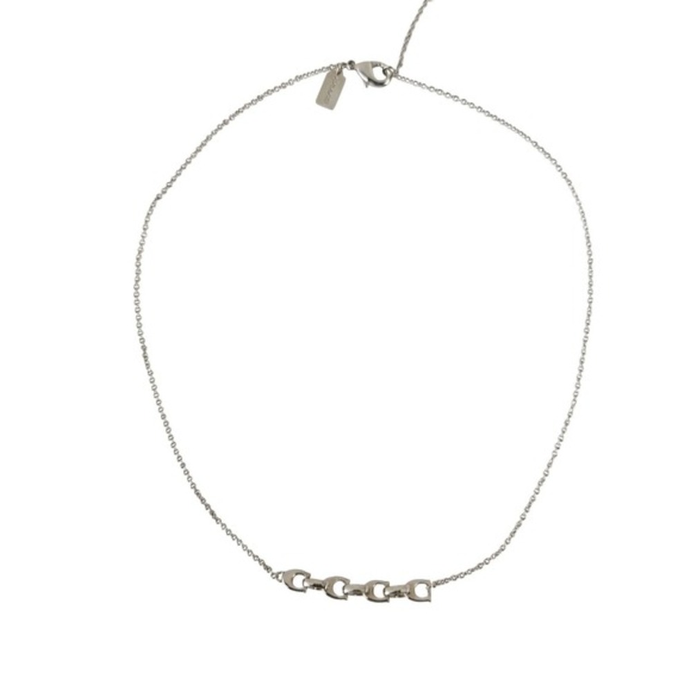 Coach Signature C Link Pendant Necklace Silver‎ Tone Adjustable Lobster Clasp